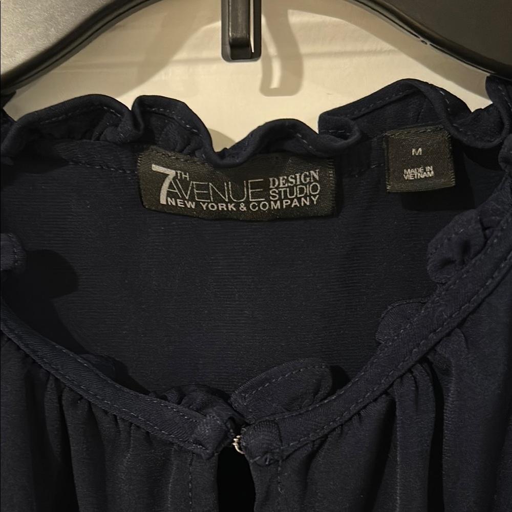 New York & Company Navy Ruffled Sleeveless Blouse